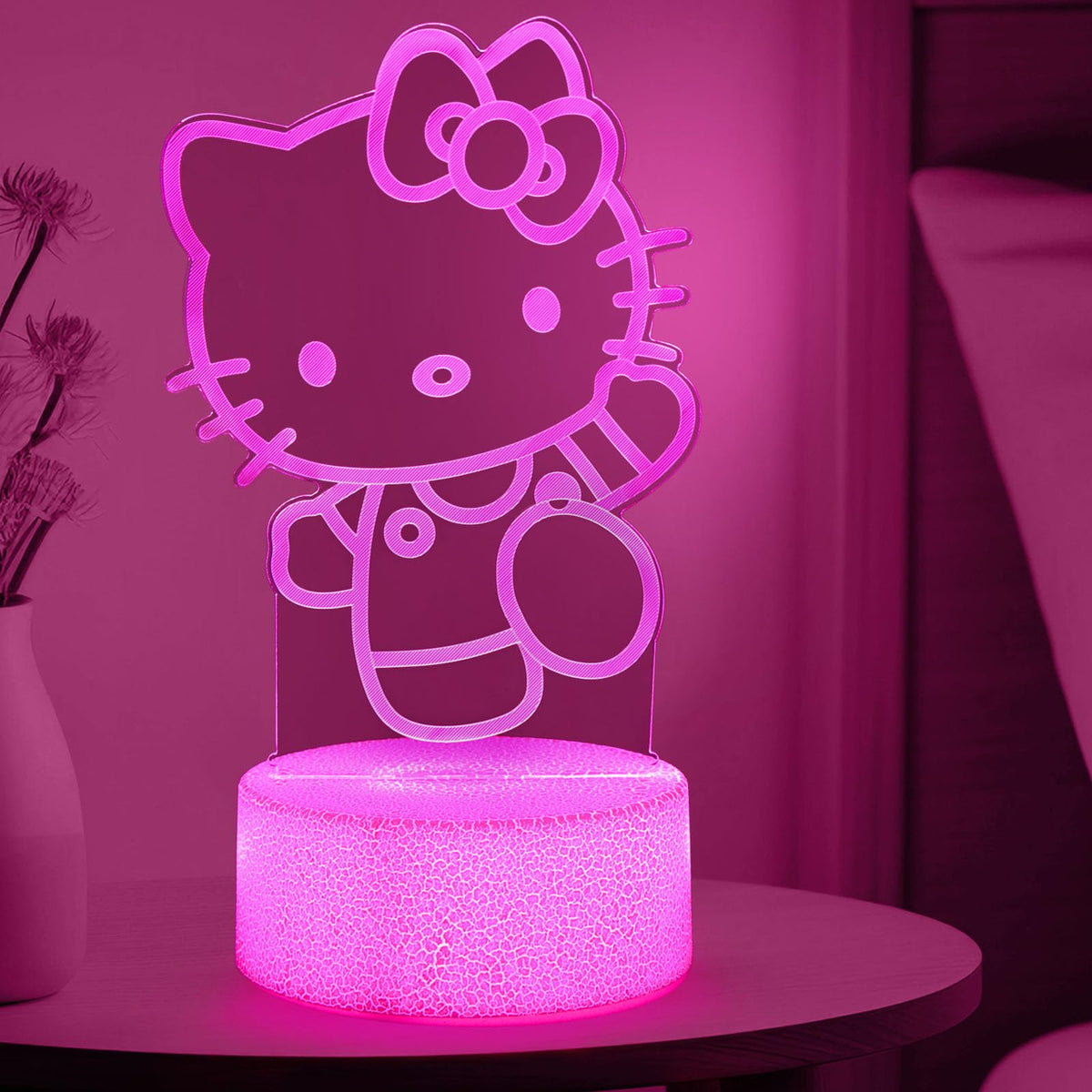Sunduck Pink Kawaii Kitty 3D Night Light with crystal-clear glow for kids.