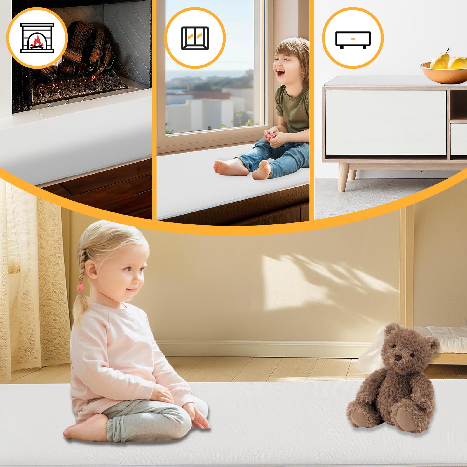 SUNICO versatile-use cushion shown as window seat and cabinet guard.