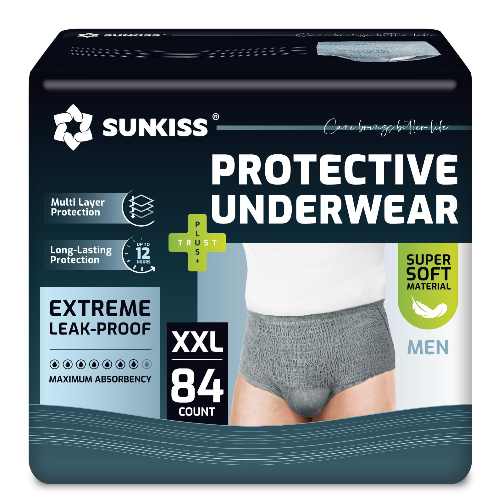 SUNKISS men's incontinence underwear front view showing ergonomic fit for discreet all-day comfort.