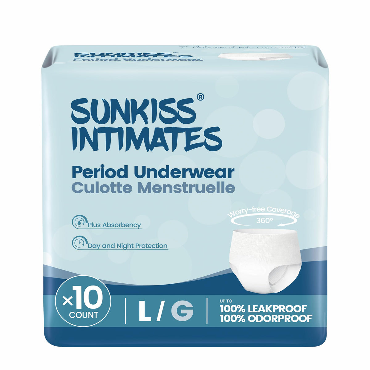 SUNKISS INTIMATES heavy-flow disposable underwear pack offering all-day absorbency for heavy days.