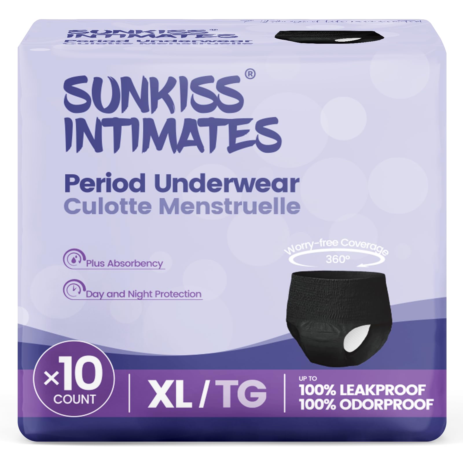 SUNKISS INTIMATES heavy-flow underwear in black, secure protection for night use