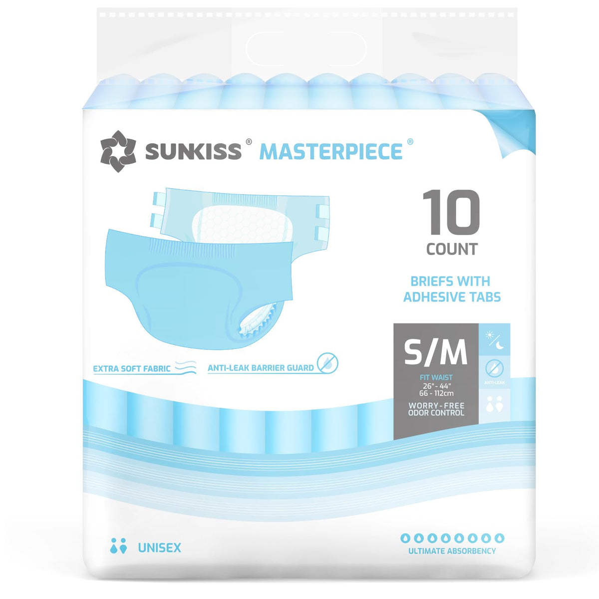 SUNKISS Masterpiece diaper tabs closed, secure closure for reliable day-night wear.