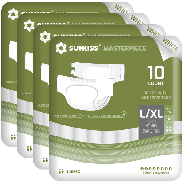 SUNKISS Masterpiece diaper front view with secure fit and comfortable wear.