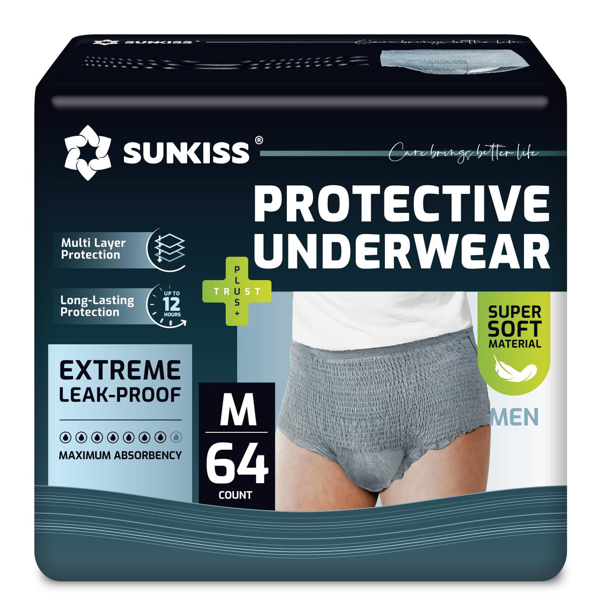SUNKISS men's incontinence underwear with ergonomic fit for all-day comfort.