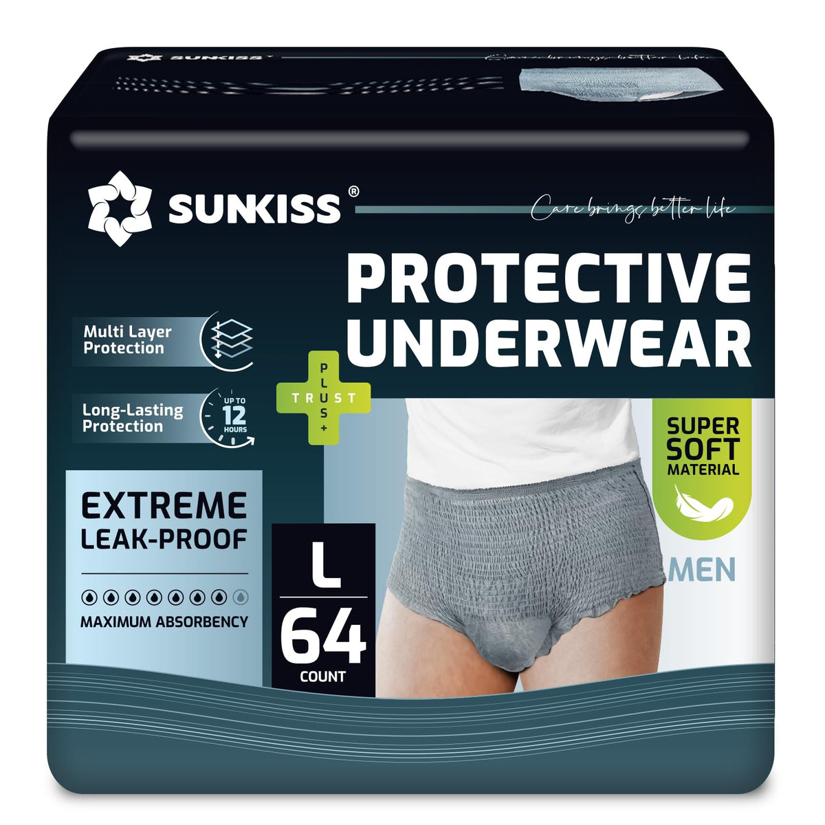 SUNKISS men's incontinence underwear gray front view shows discreet daytime protection