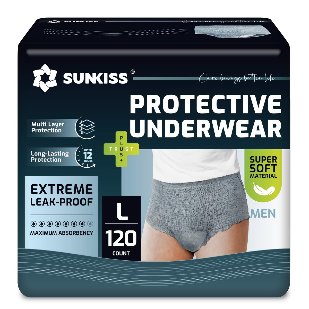 SUNKISS men's protective briefs for daytime use with secure fit and comfort.