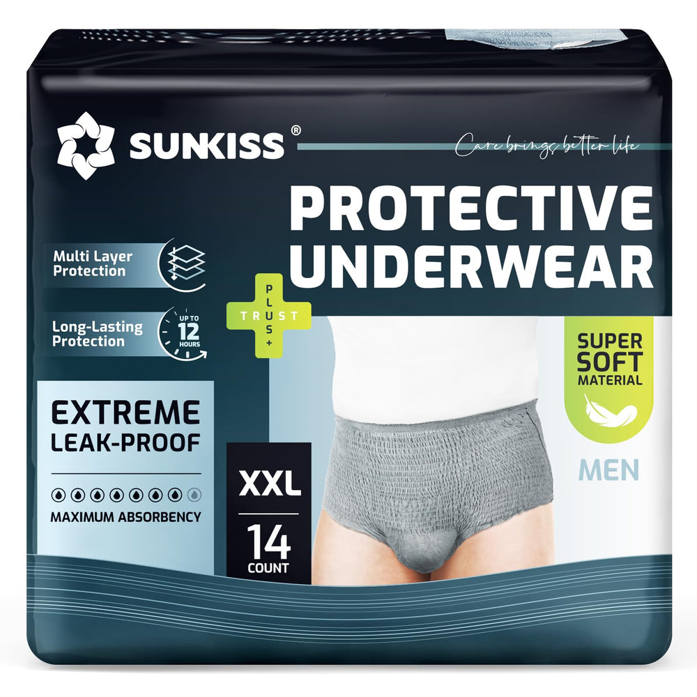 SUNKISS men's incontinence underwear with ergonomic fit for comfortable daytime wear.