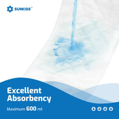 Illustration of flow-through design in SUNKISS booster pad absorbing liquids.