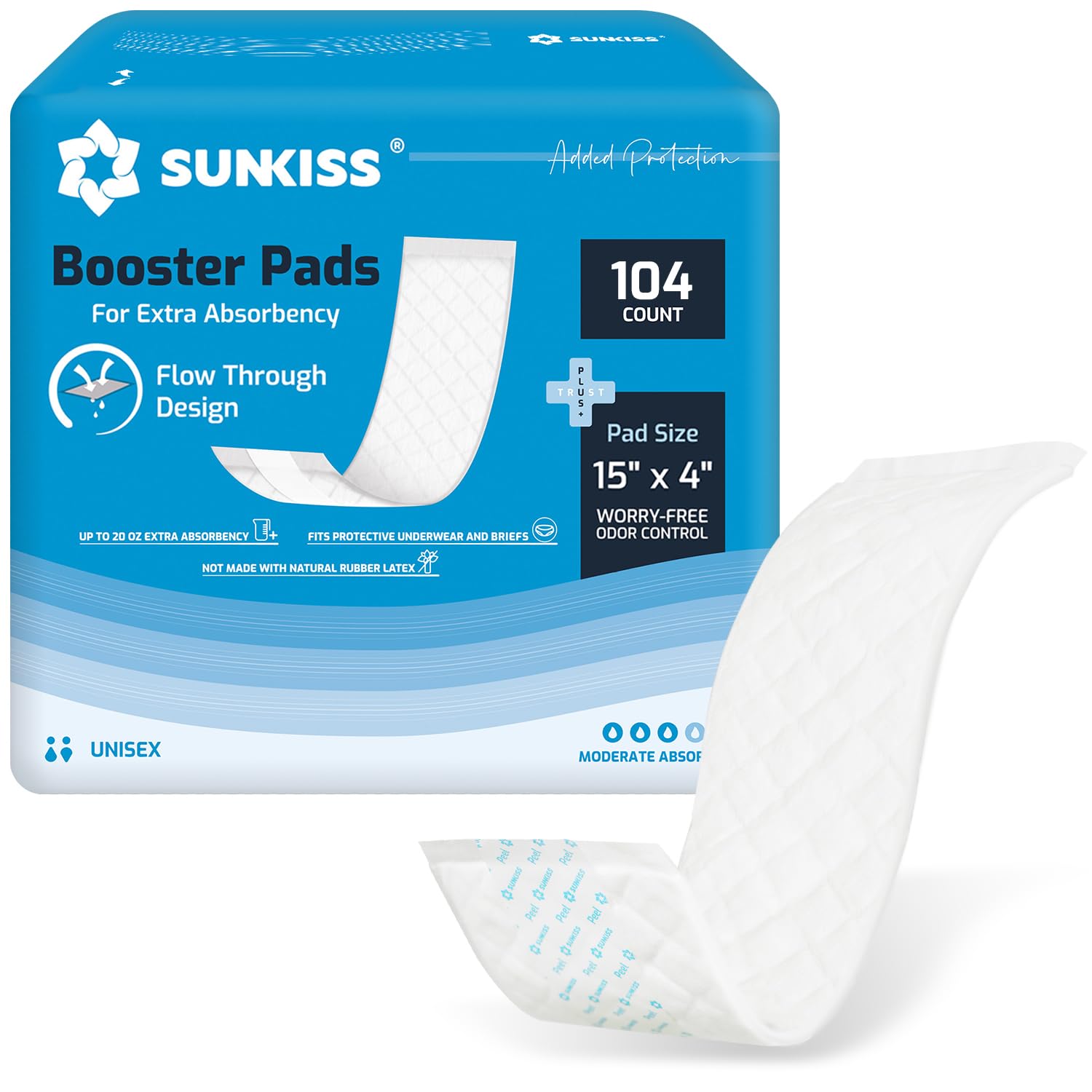 SUNKISS Trustplus booster pad front adhesive for secure placement and all-day comfort.