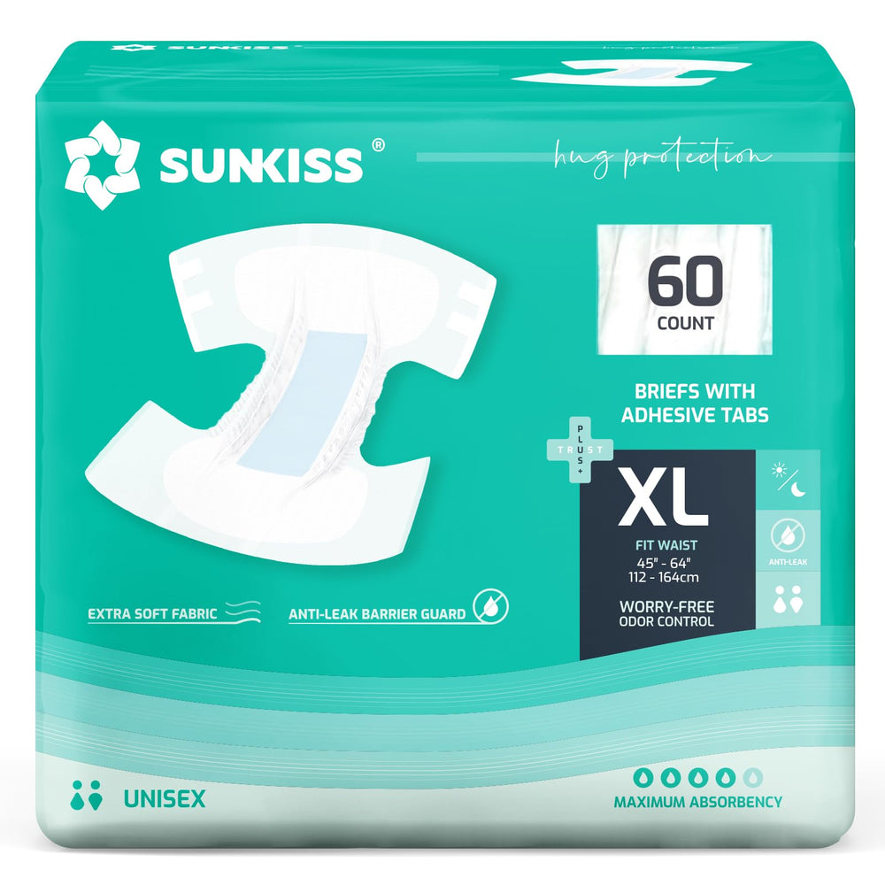 SUNKISS TrustPlus diapers front view with tabs for secure all-day fit.