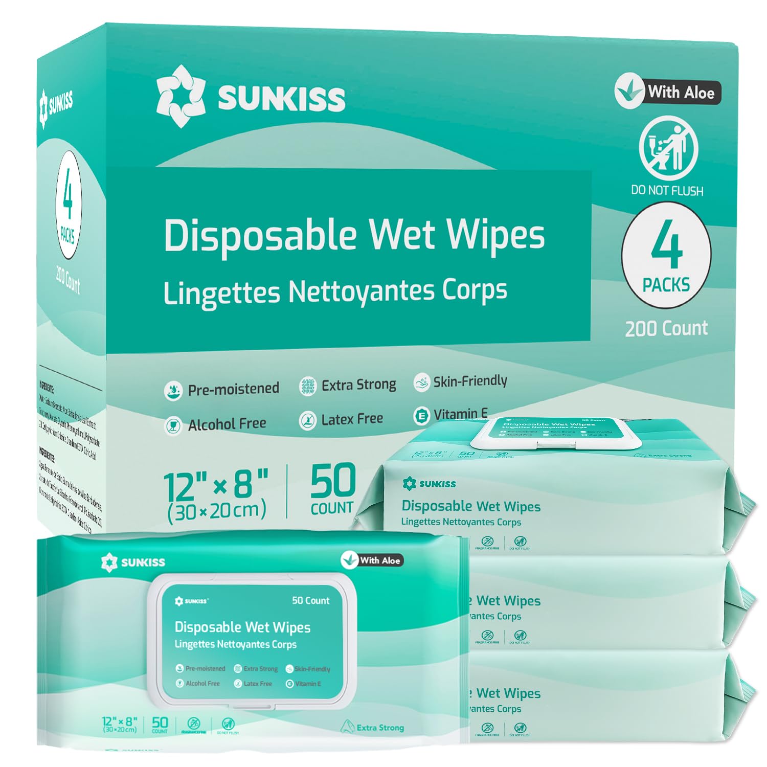 SUNKISS TrustPlus wipes 8x12 inch cover for thorough cleansing.
