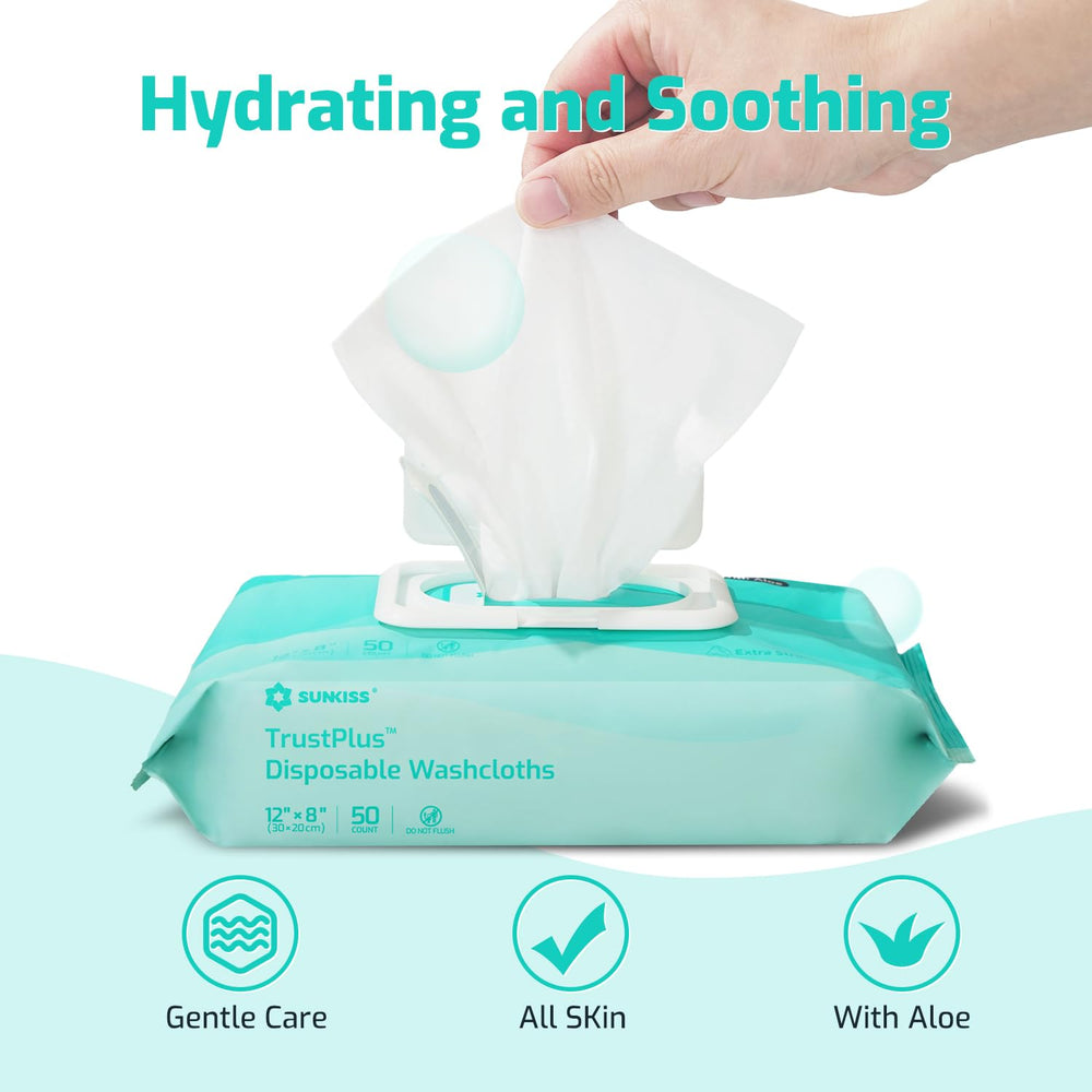 Fragrance-free SUNKISS TrustPlus wipes suited for sensitive skin care.