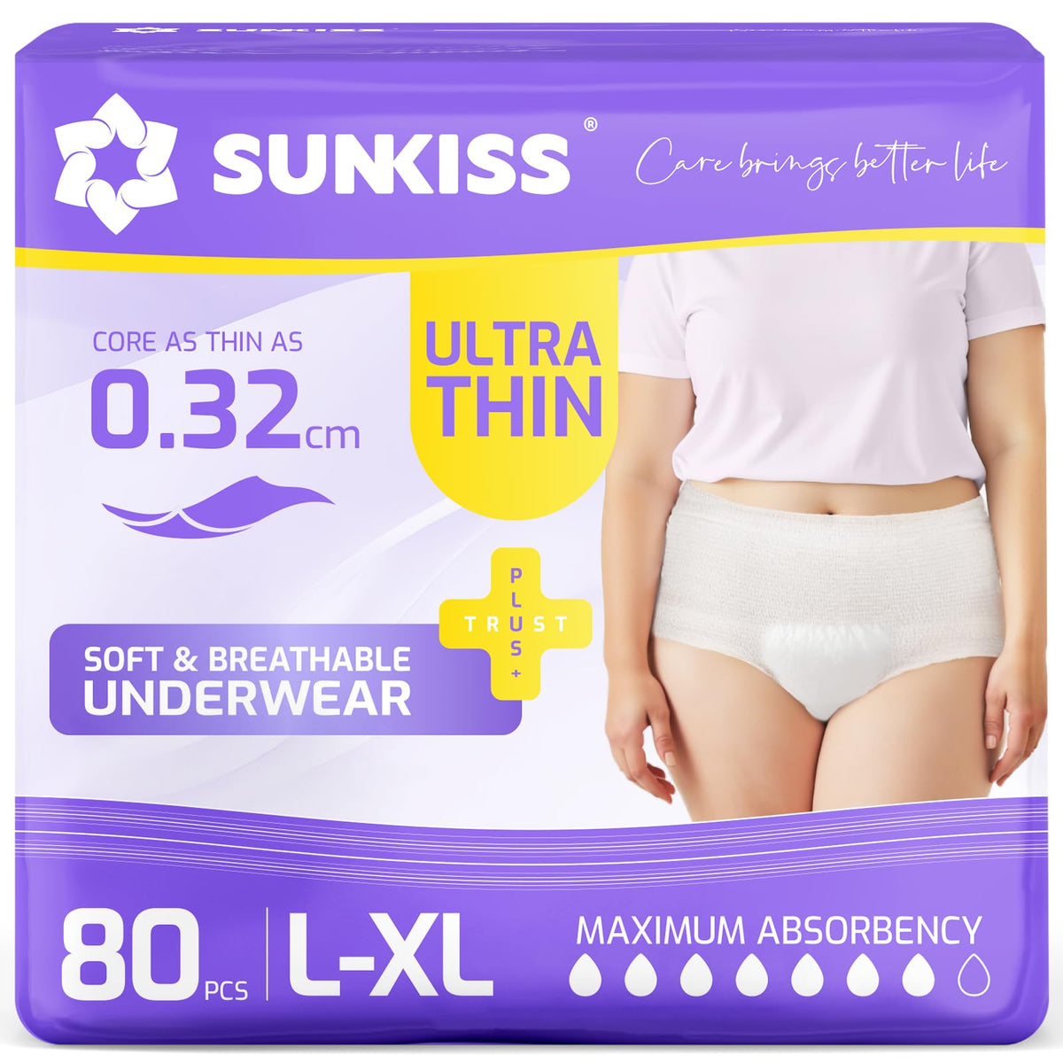 SUNKISS ultra-thin absorbent layer for discreet daily protection.