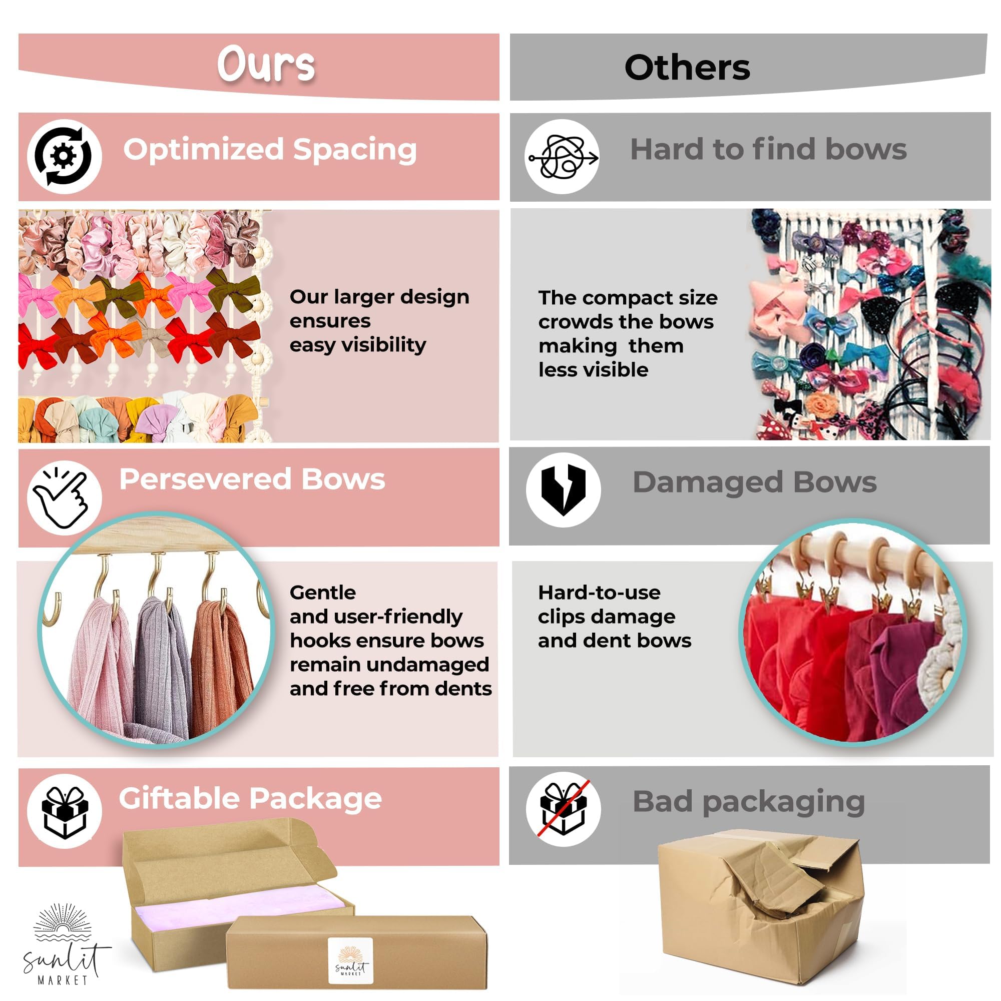 Sunlit Market hair bow hooks keep bows dent-free and ready to wear.