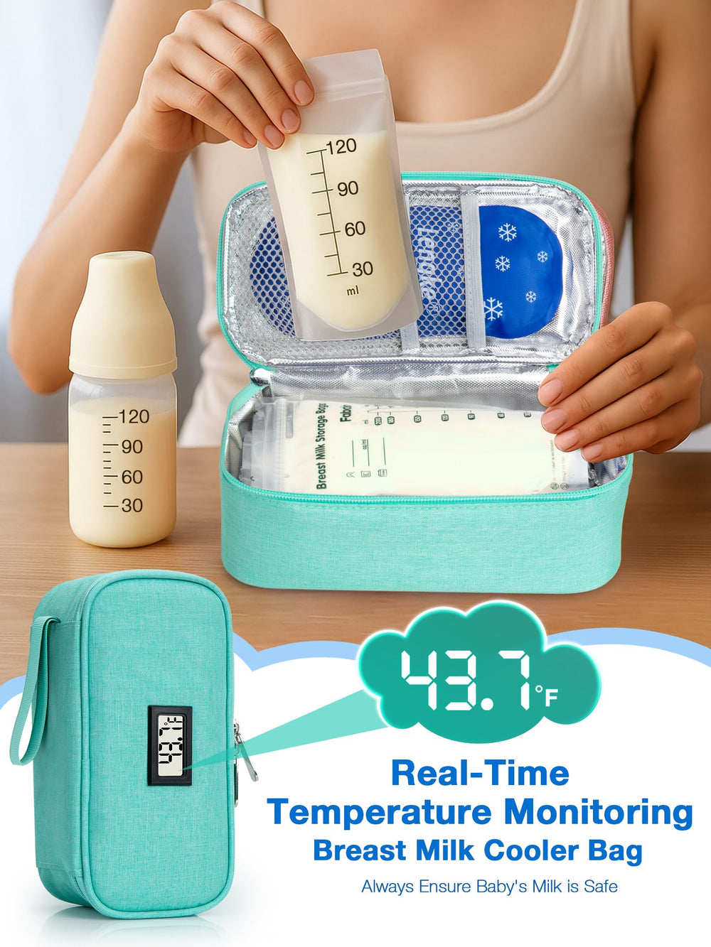 SUNMON cooler bag with ice packs keeps contents cool during trips