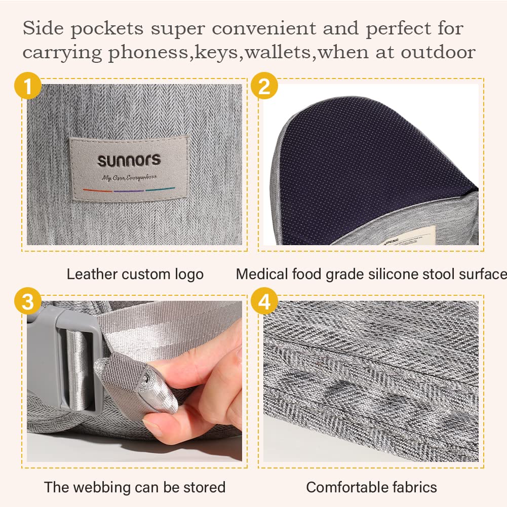 Sunnors carrier fits newborns to toddlers, 7–44 lbs range.