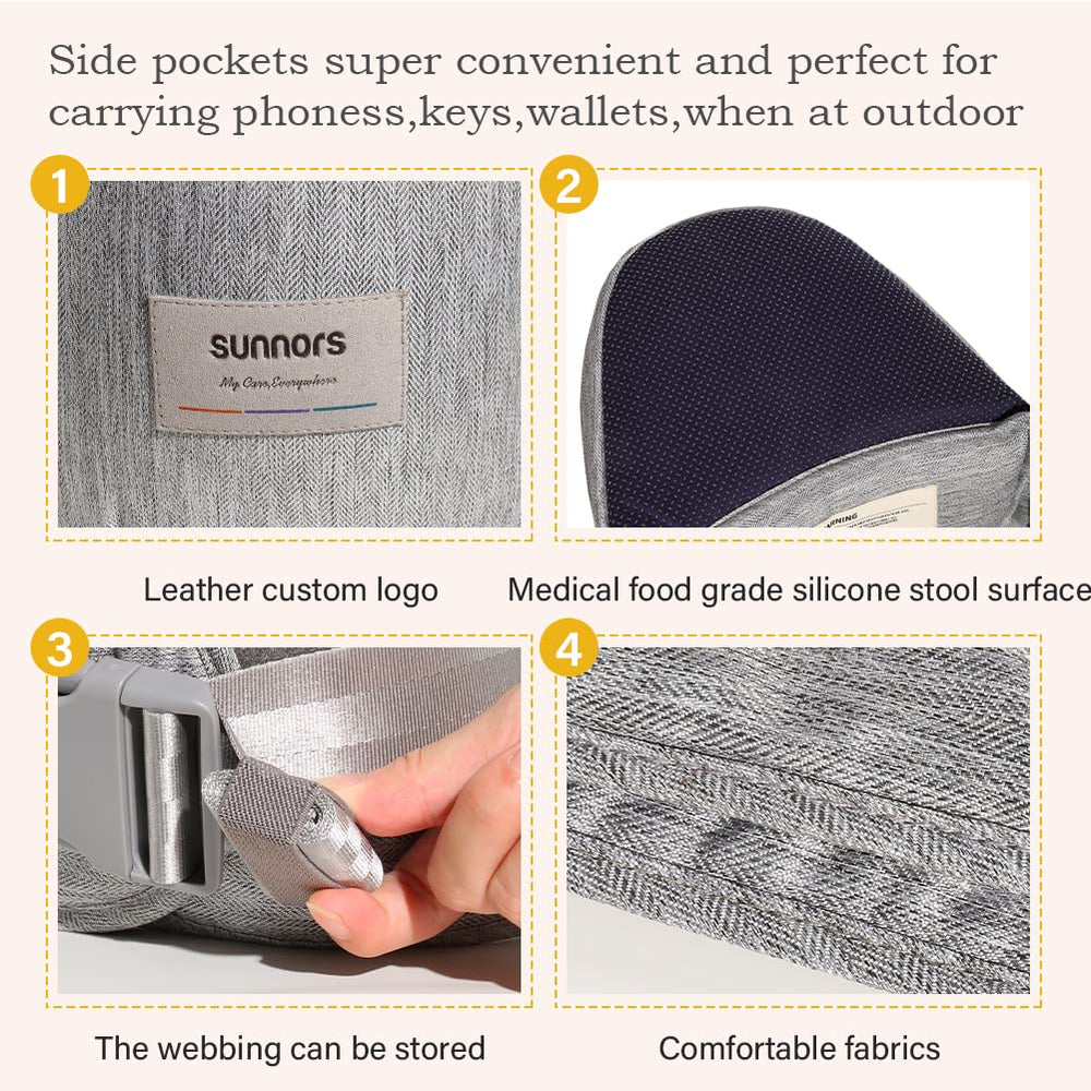 Sunnors carrier fits newborns to toddlers, 7–44 lbs range.