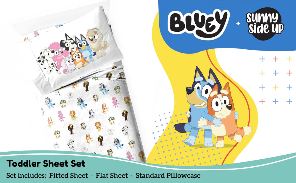 Sunny Side Up Bluey & Friends flat sheet with playful characters for dream-filled nights