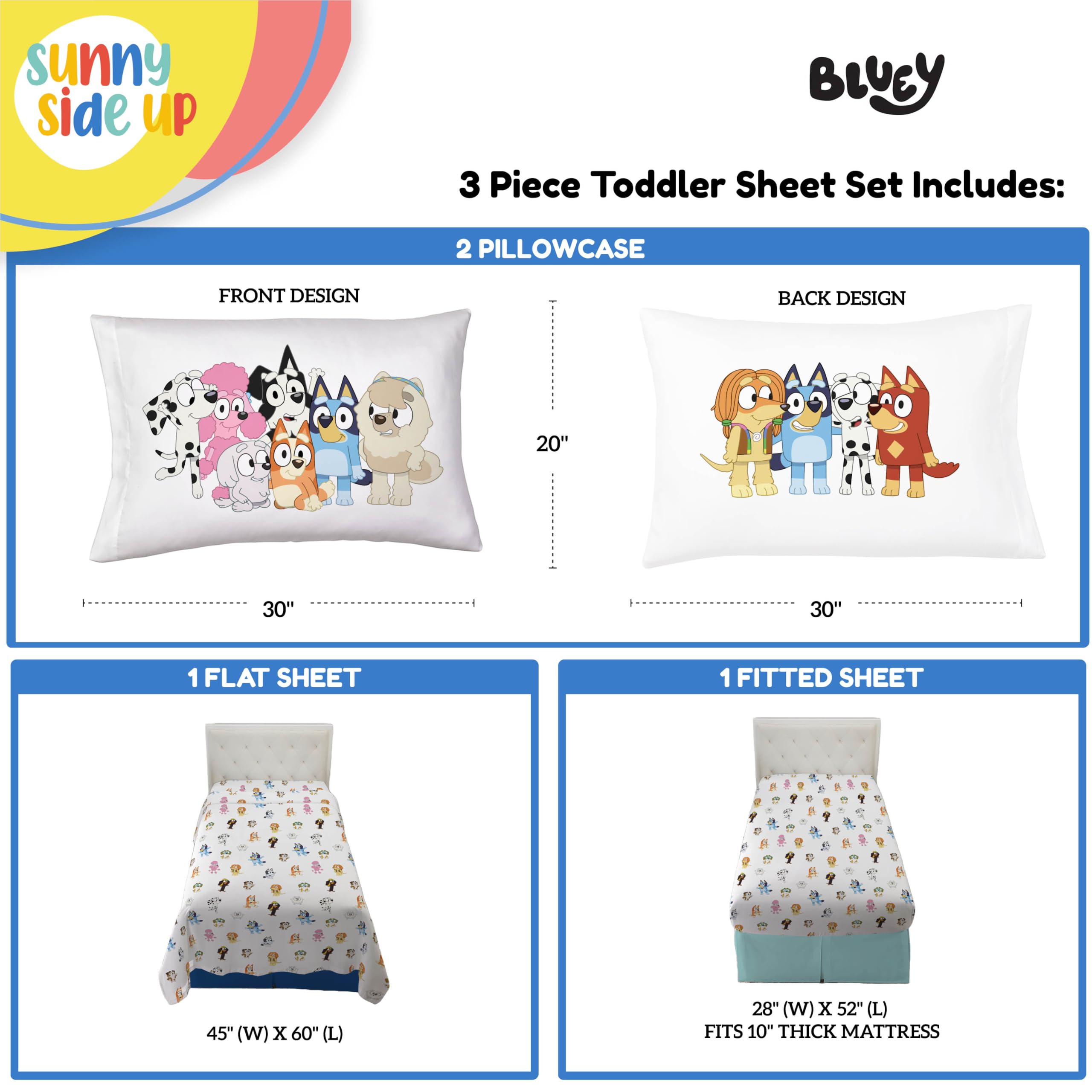 Sunny Side Up pillowcase featuring Bluey characters for kid-friendly bedtime