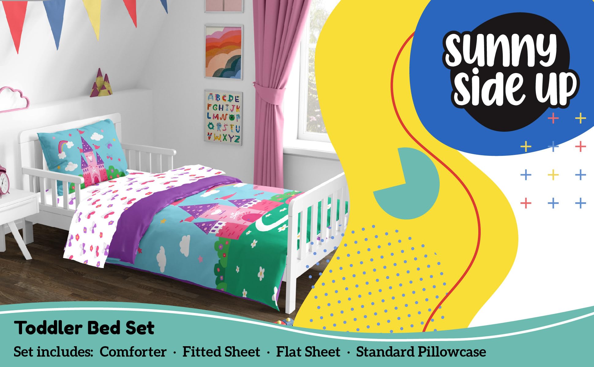 Sunny Side Up Magic Castle fitted sheet close-up shows breathable microfiber comfort