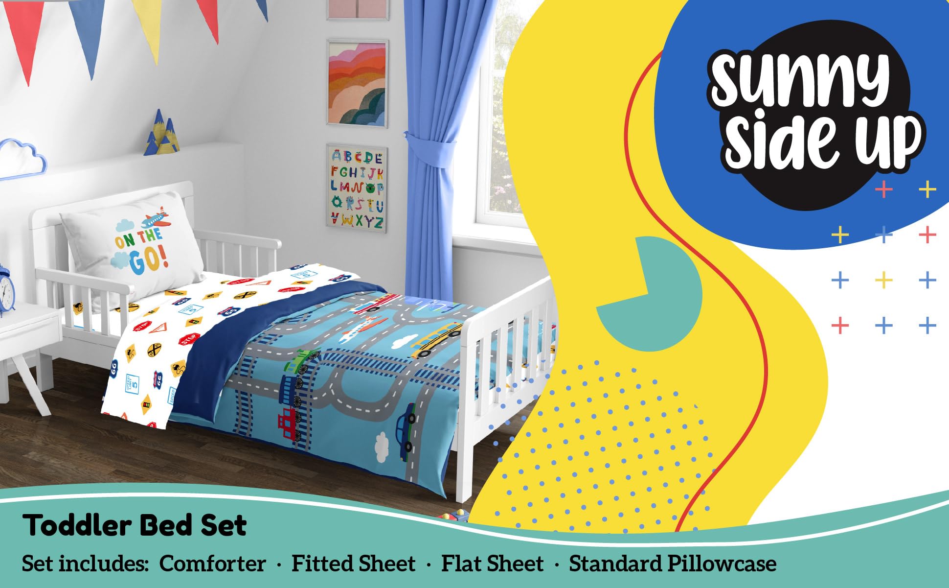 Sunny Side Up vehicle design fitted sheet, bright and kid-friendly