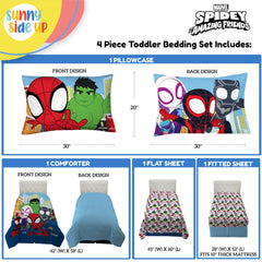Sunny Side Up Spidey bedding contents laid out for easy setup.