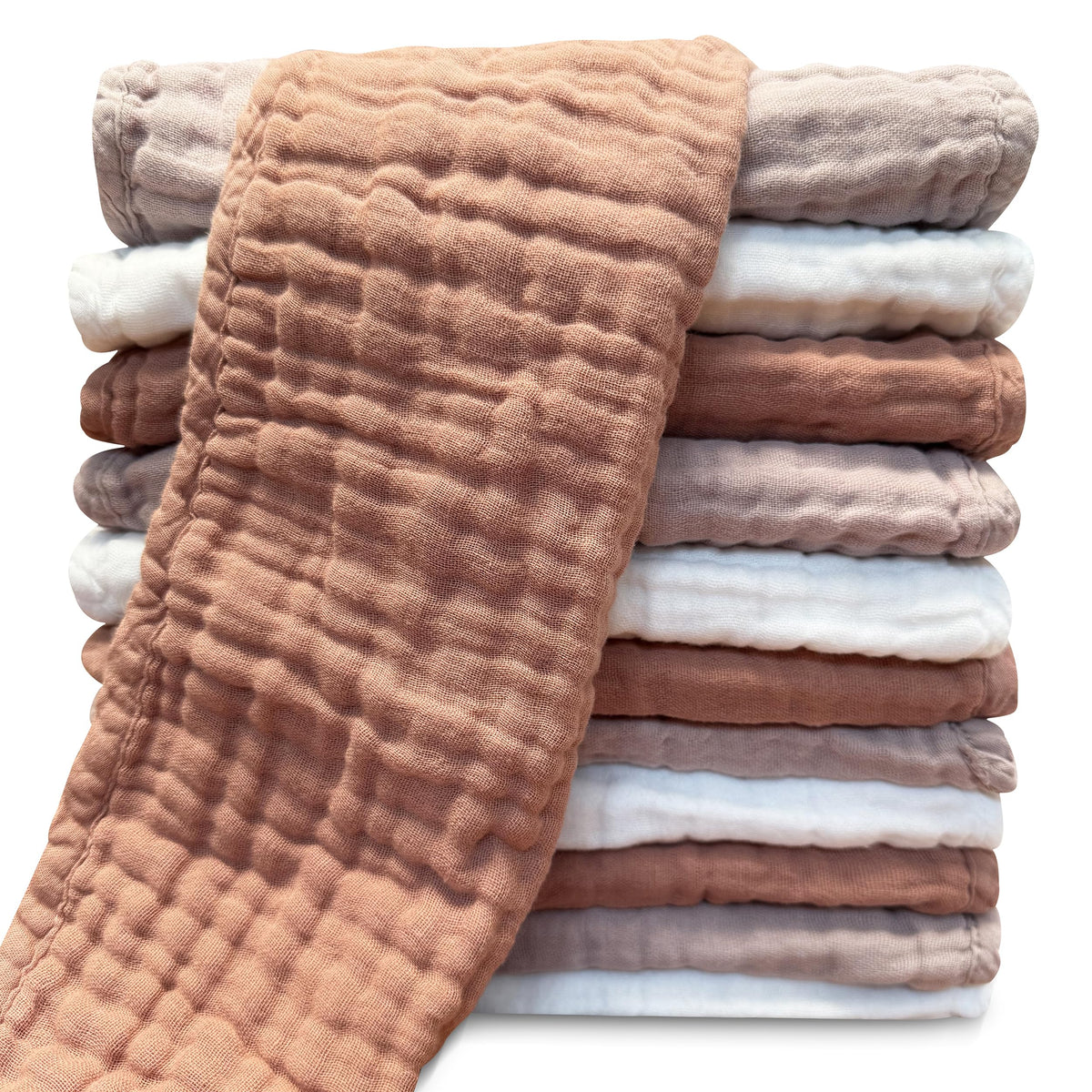 Sunny zzzZZ muslin burp cloths 12-pack front view for versatile mess protection