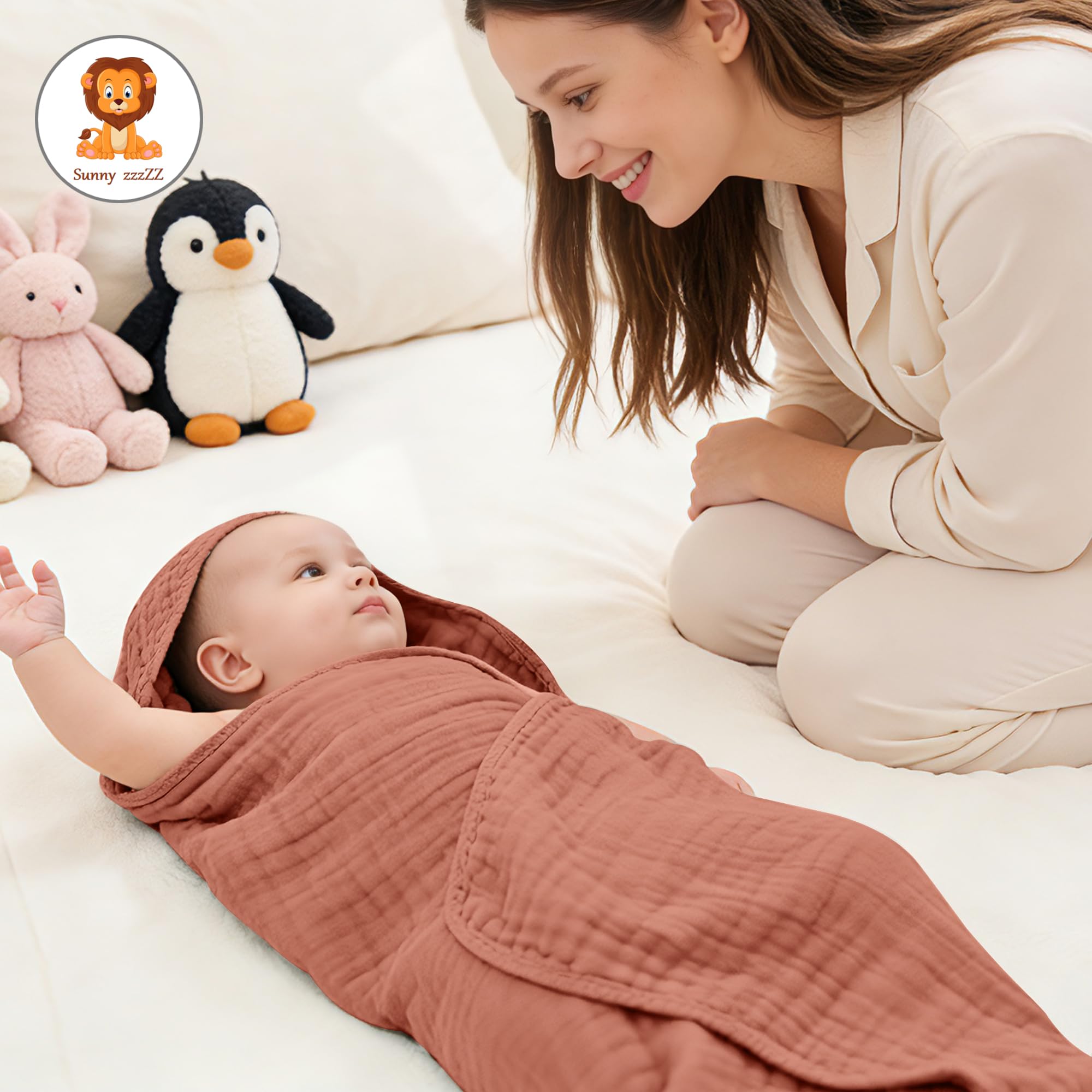 Sunny zzzZZ muslin hooded towel close-up showing absorbent fabric detail