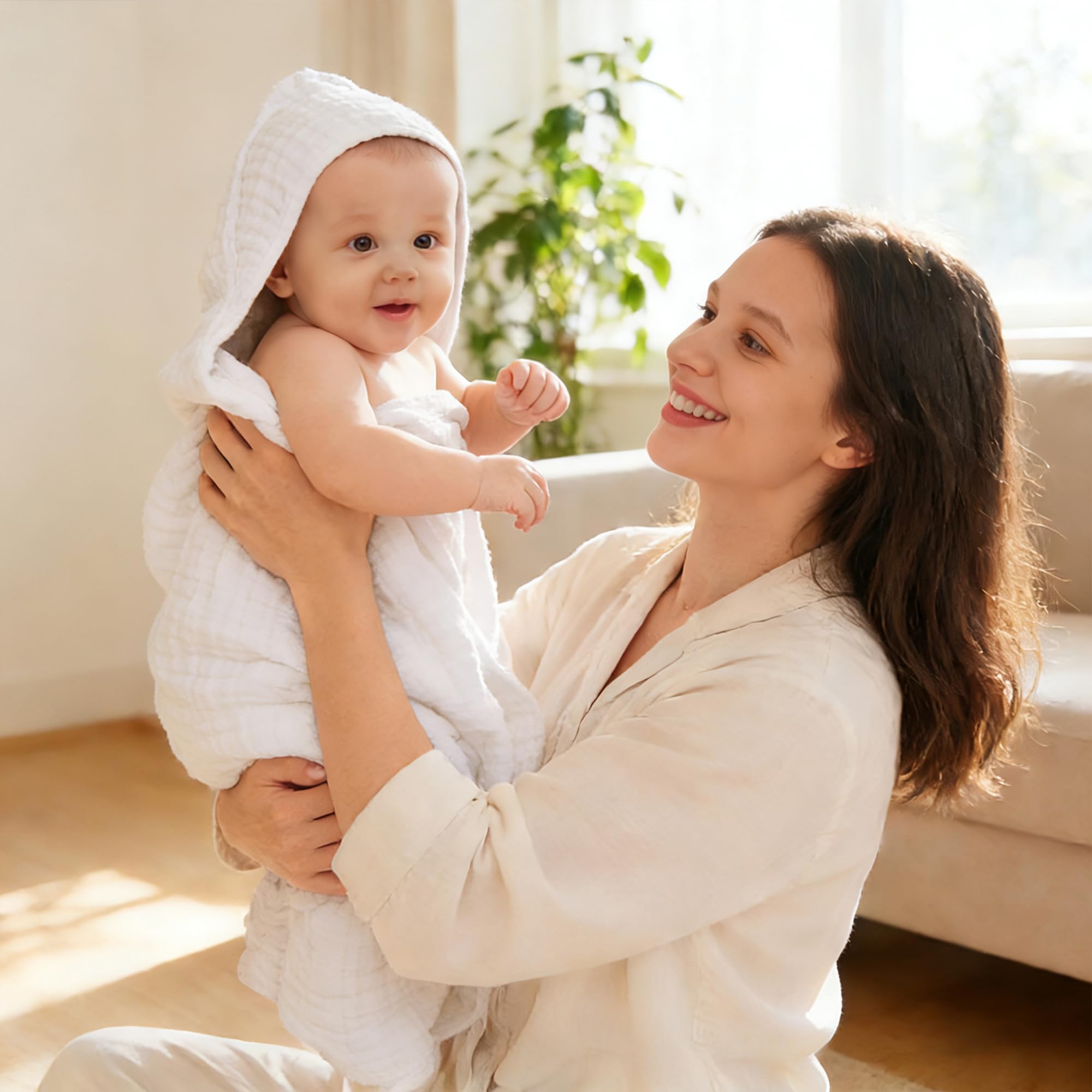Sunny zzzZZ muslin hooded towel in pastel beige versatile for changing mats