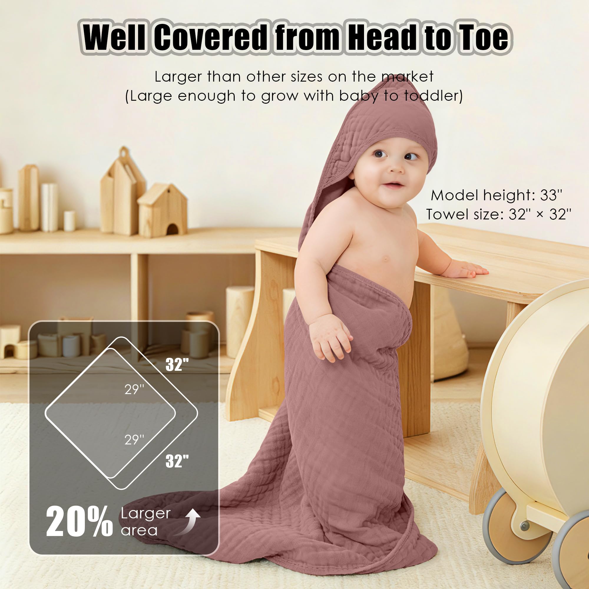 Sunny zzzZZ muslin hooded towel in pastel sage for calm nursery use
