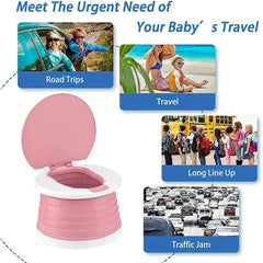 SunnySmile folded potty fits travel bag for compact storage on trips.