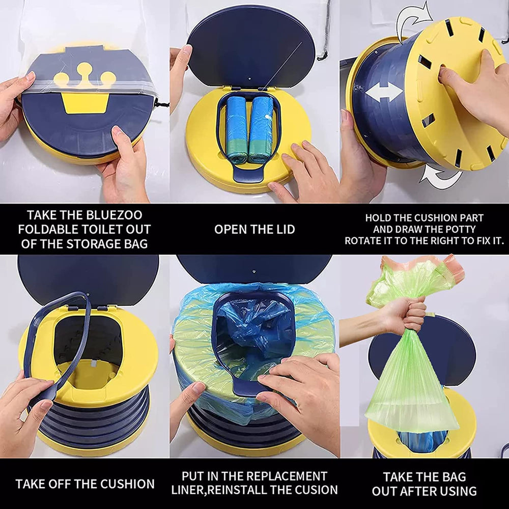 SunnySmile portable toilet with storage bag, perfect for car and camping.