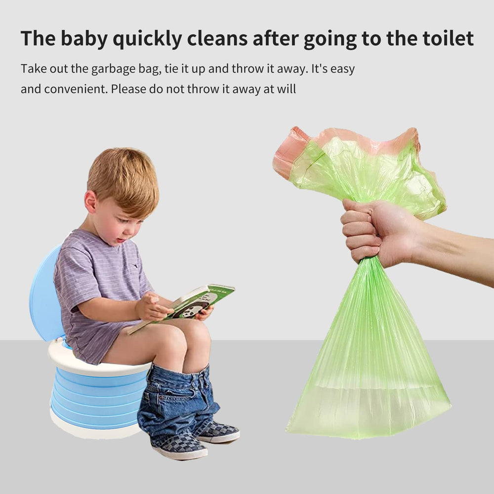 Compact folded SunnySmile travel potty fits in a bag or stroller for travel.
