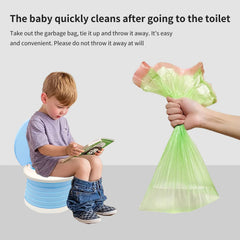 Compact folded SunnySmile travel potty fits in a bag or stroller for travel.