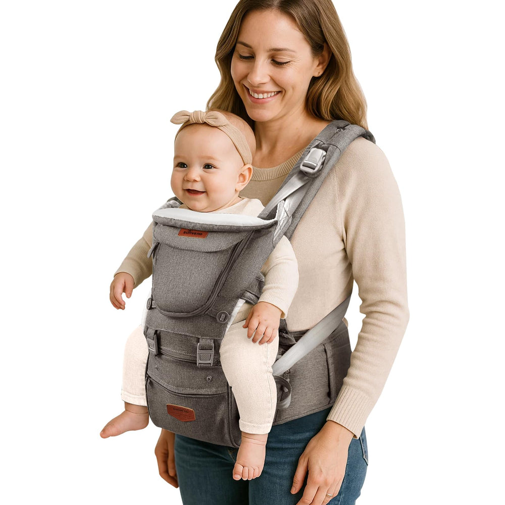 SUNVENO 3-in-1 ergonomic carrier in hip-seat mode boosts newborn comfort