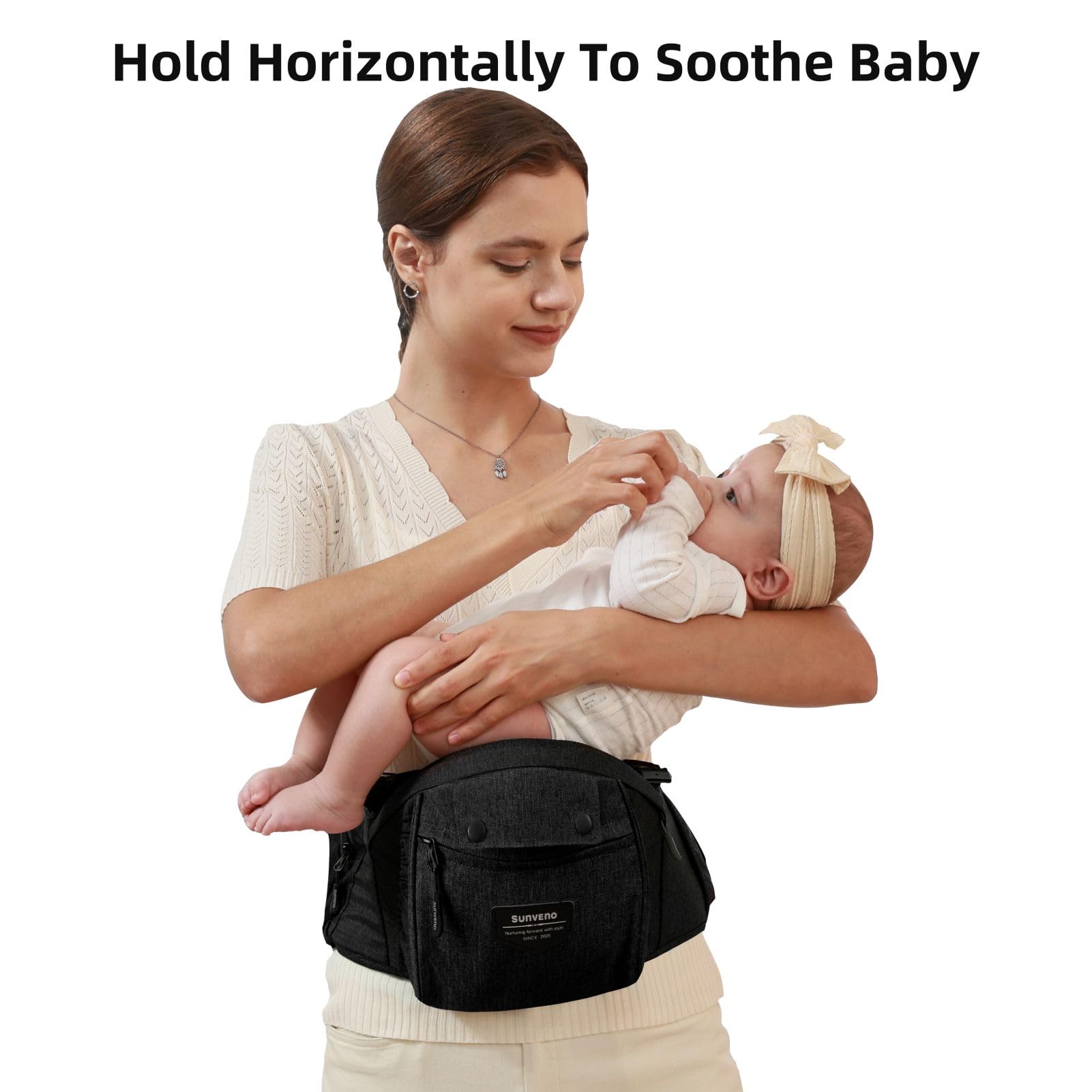 SUNVENO breathable soft fabric keeps baby cool with mesh front pocket.