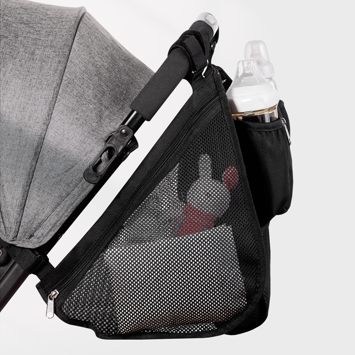 Sunveno side pockets hold toys and wipes for quick access