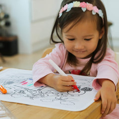 SunZio pirate ship placemat invites coloring during mealtime.