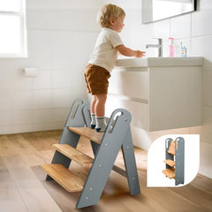 Suihuooo 3-step grey stool with wide pedals for secure footing.