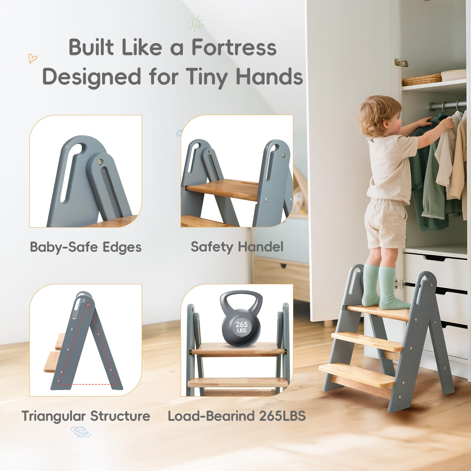 Suihuooo grey kitchen-use stool assists kids at the counter safely.