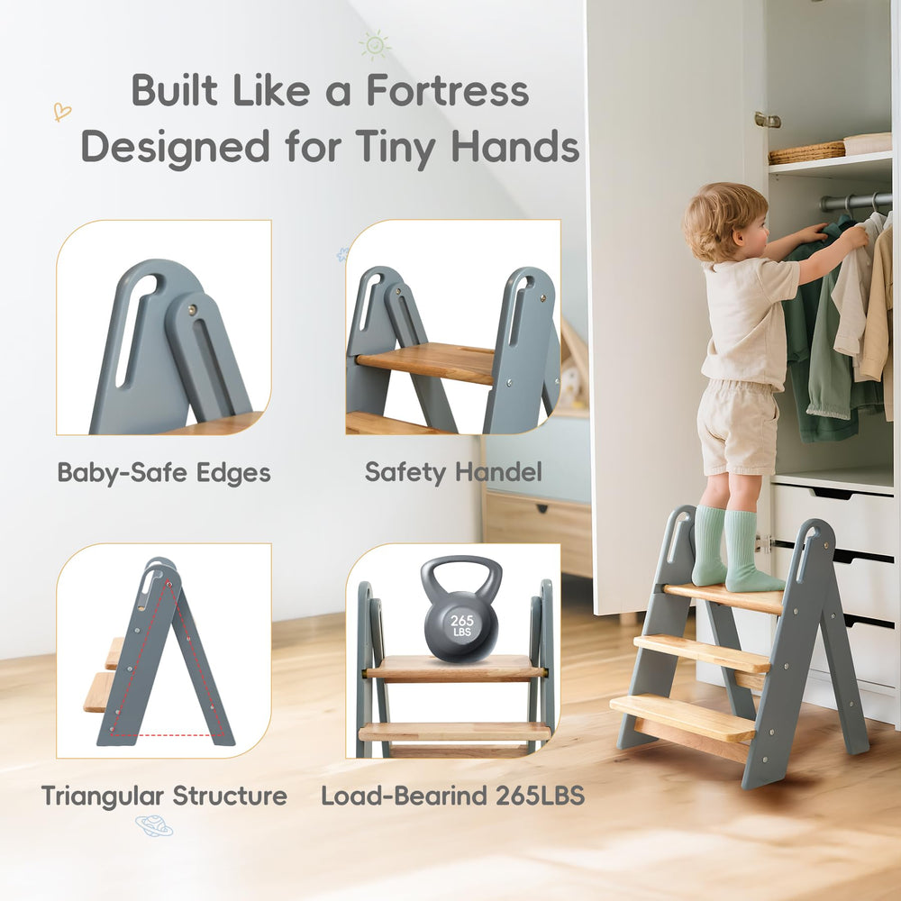 Suihuooo grey kitchen-use stool assists kids at the counter safely.
