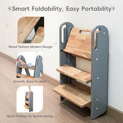 Suihuooo grey wooden stool highlighting solid wood durability and easy cleaning.