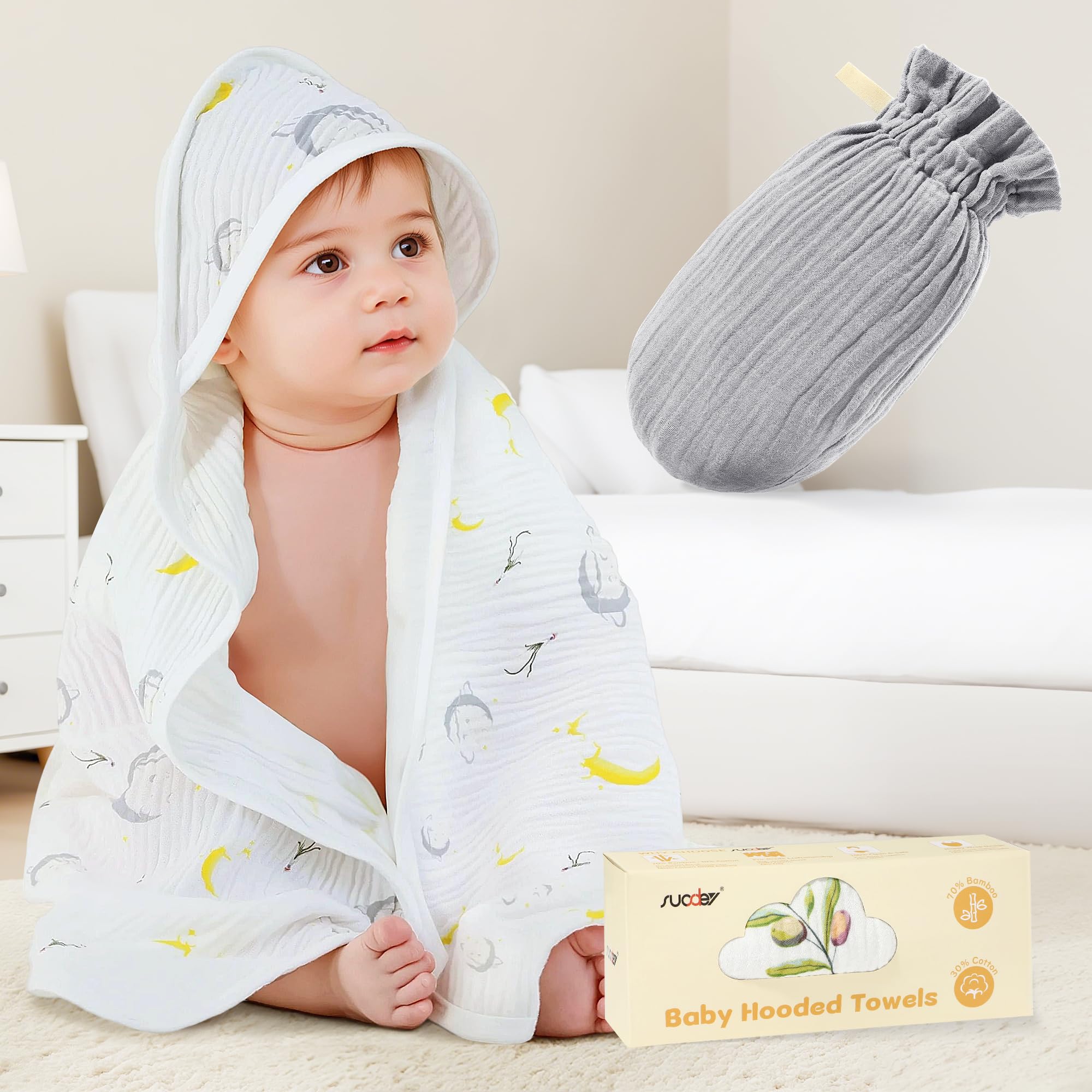 SUOSDEY hooded towel with plush hood for quick post-bath drying