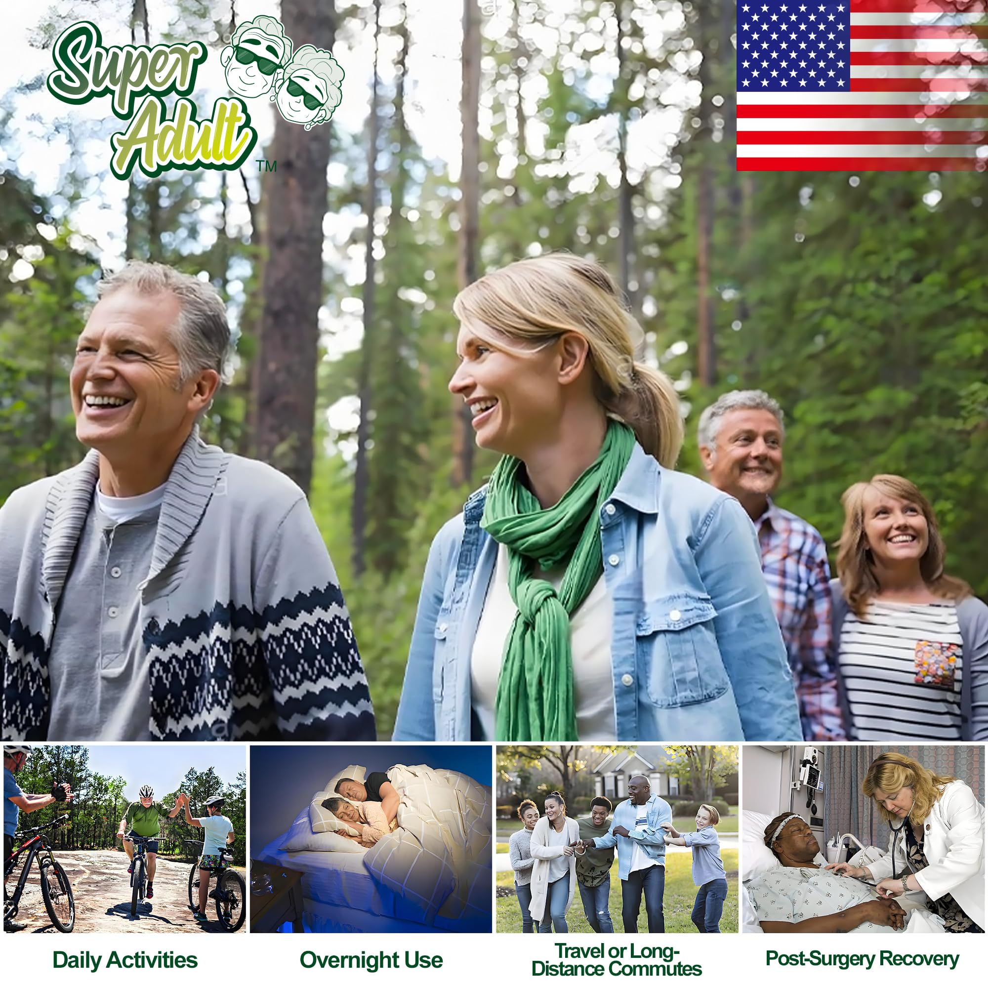 Super Adult quiet and odor-control features reduce rustling and smells.