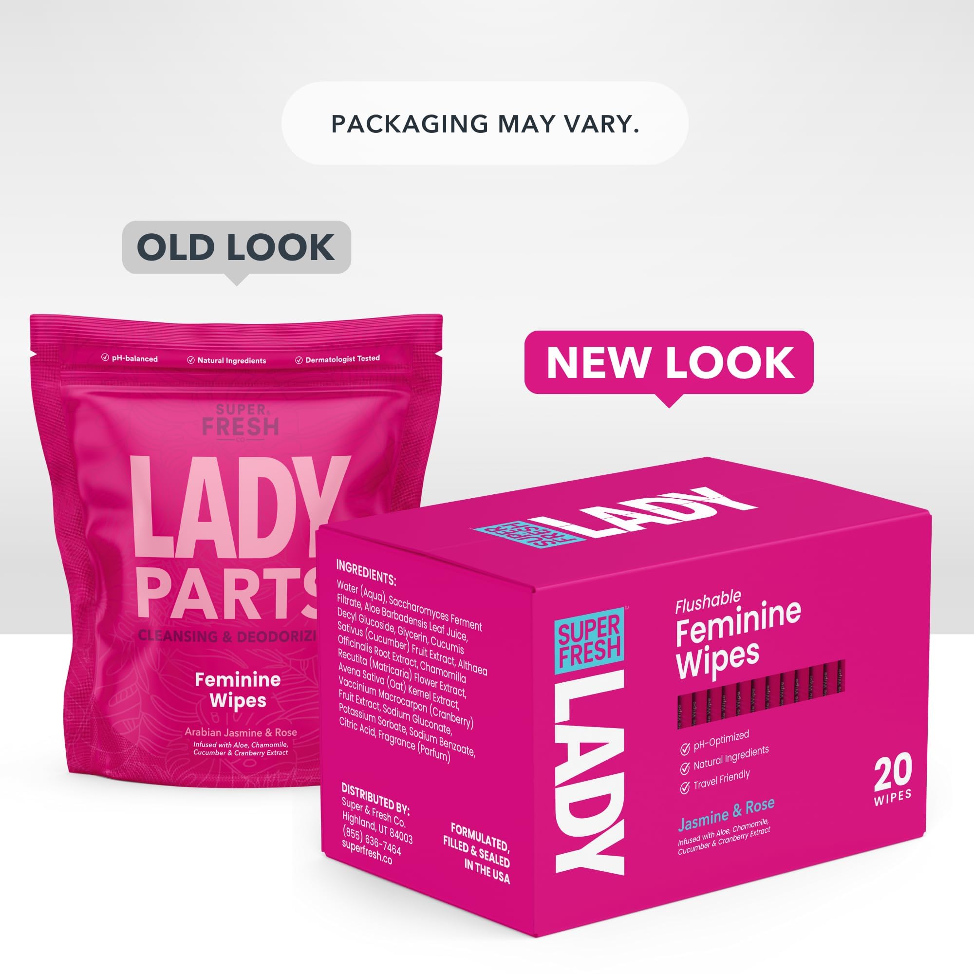 Super Fresh Co Flushable Wipes close-up pack — on-the-go cleansing.