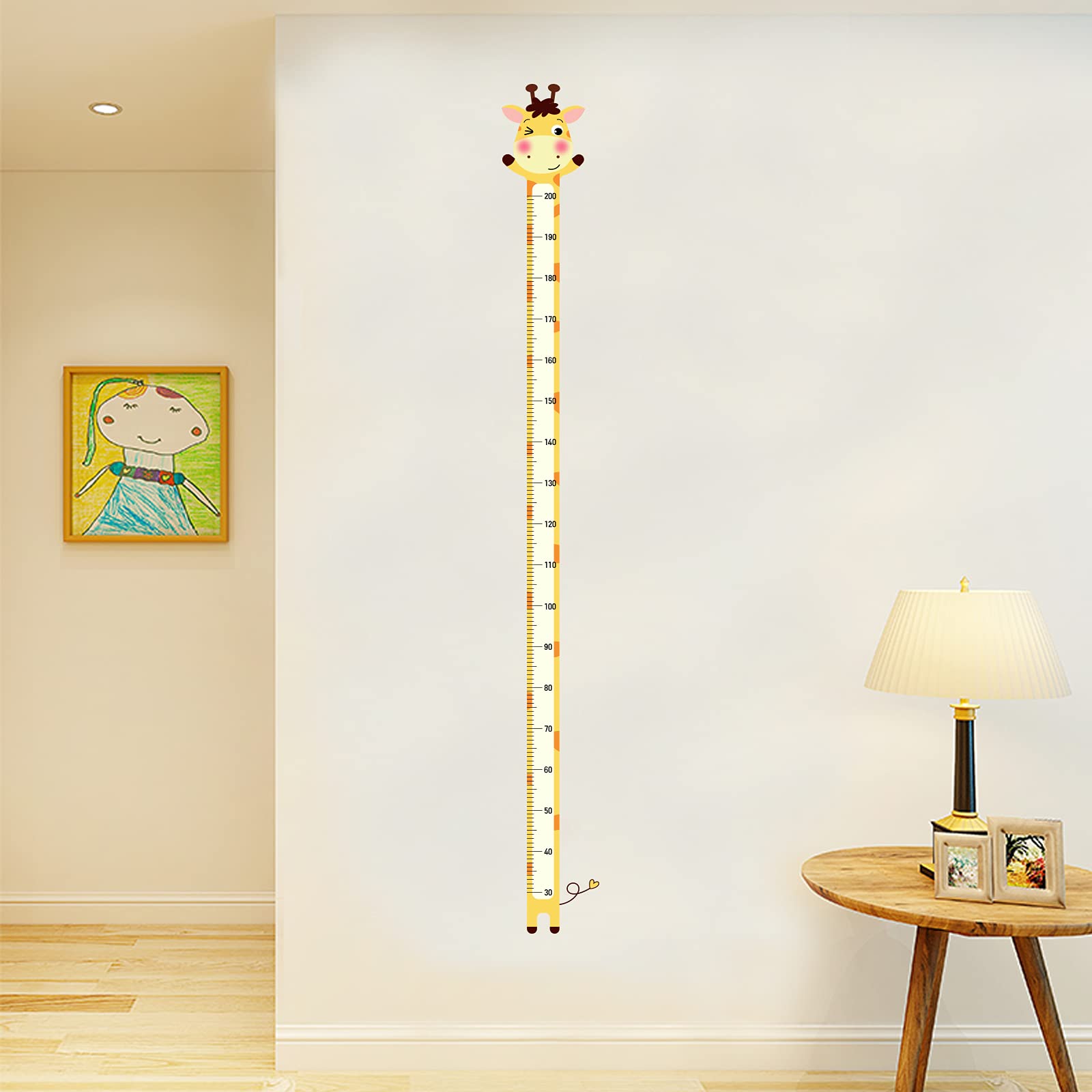 SUPERDANT giraffe height chart on living room wall for kid-friendly spaces