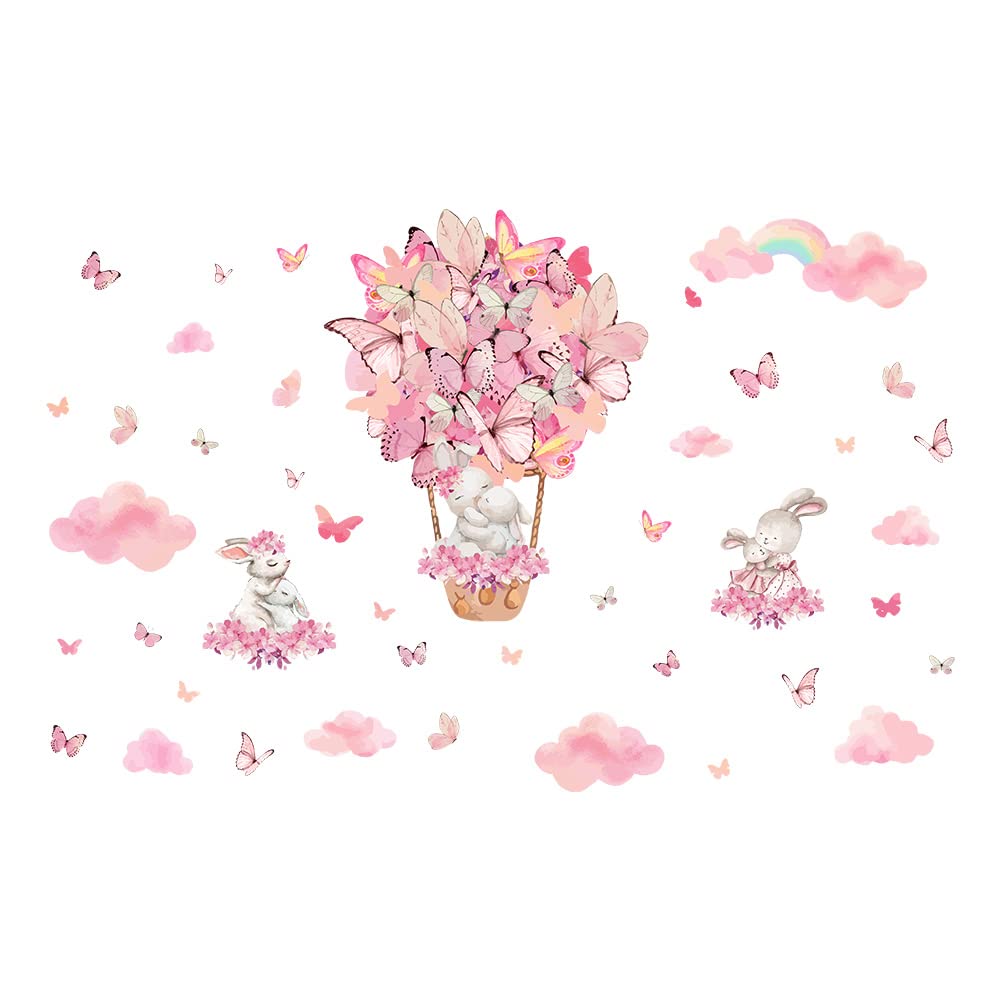 SUPERDANT pink bunny wall sticker with balloon enhances playful kids' room decor.