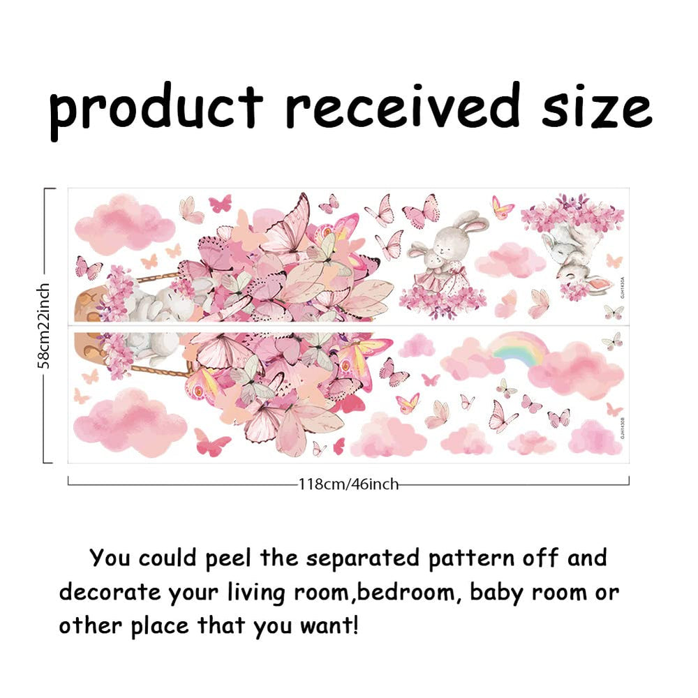 Two sheets of pink butterfly decals for customizable wall art in a child’s space.