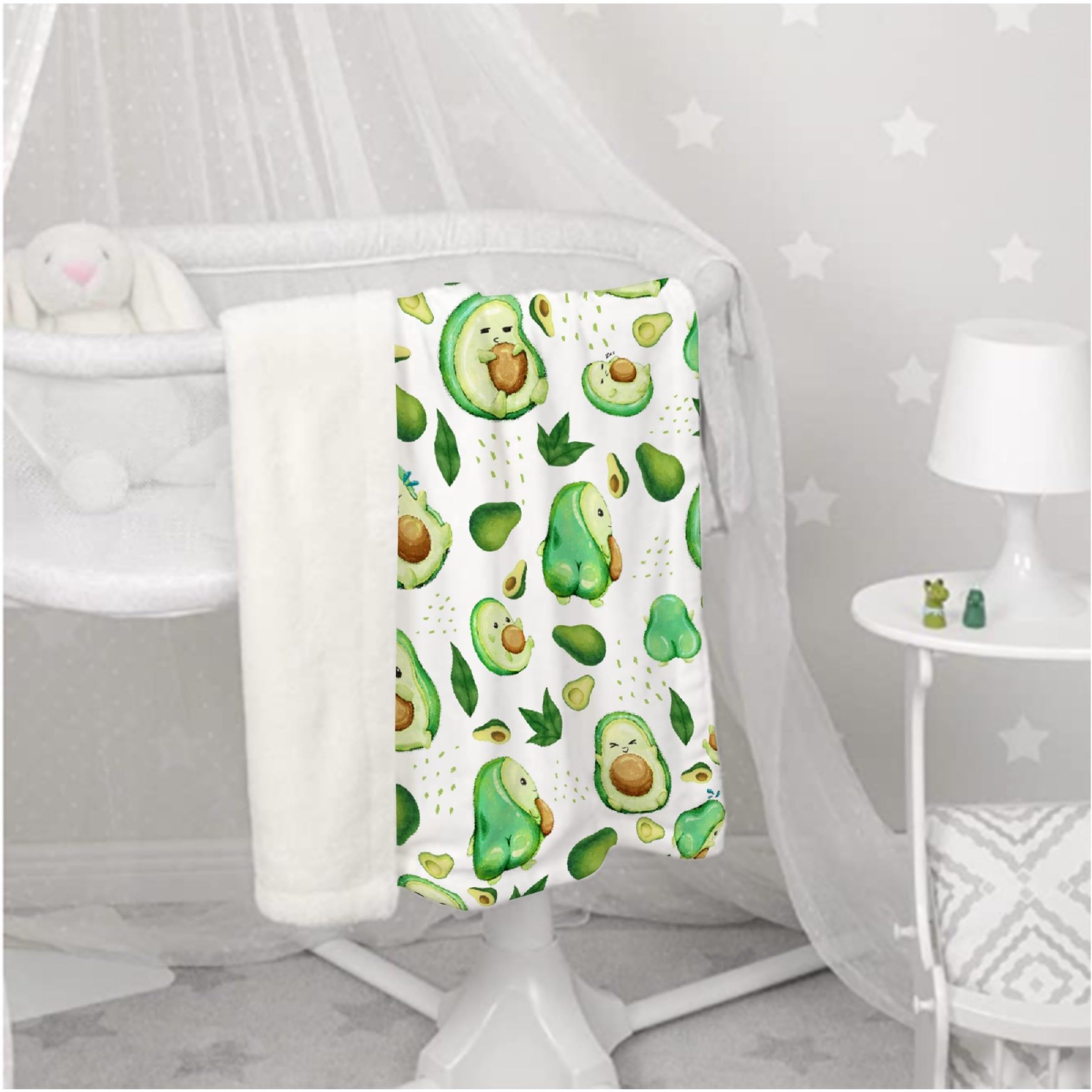 Superich avocado watercolor baby blanket gift-ready for new parents.