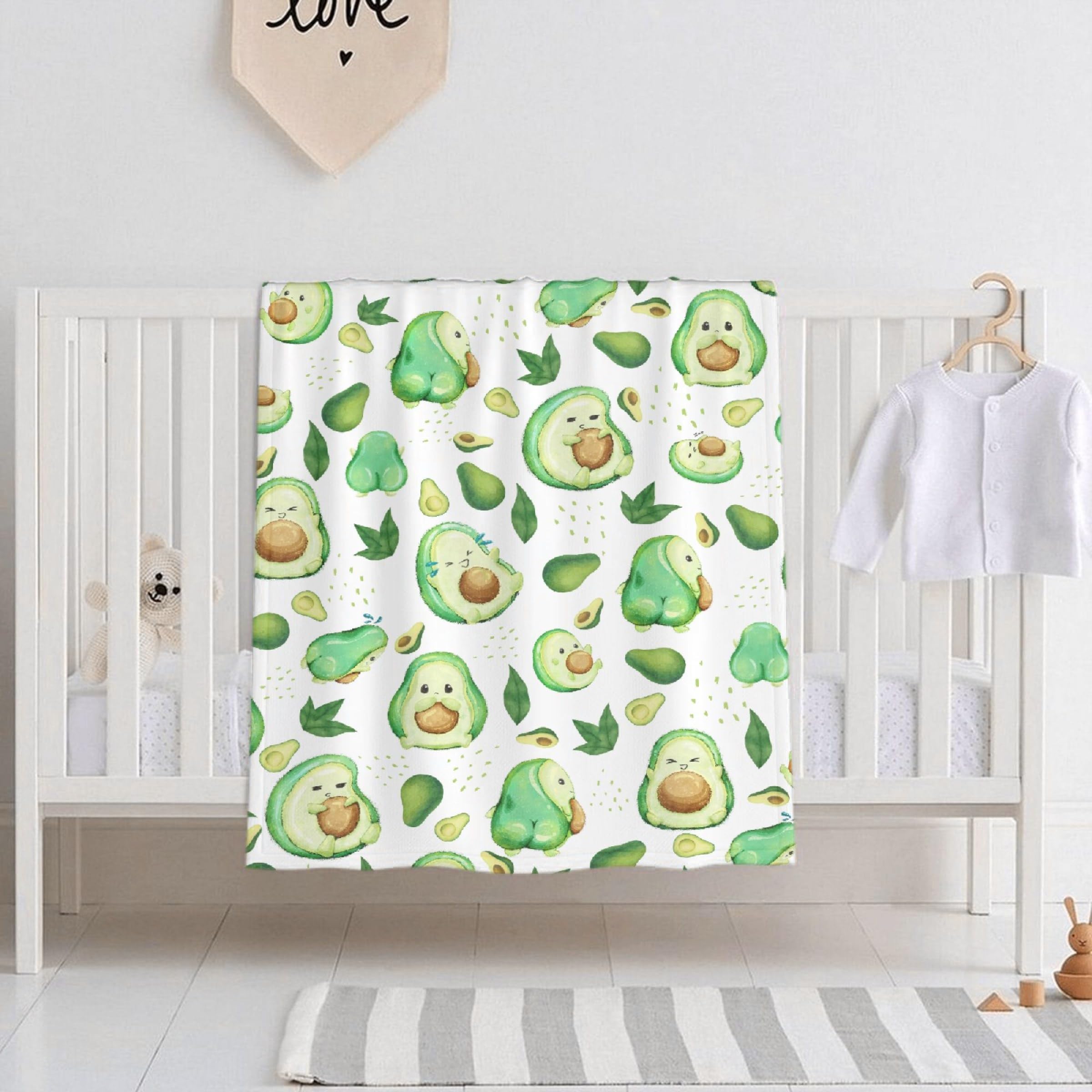 Superich avocado watercolor baby blanket stroller-ready on-the-go comfort.